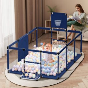 Parque para bebés con porterías y canasta