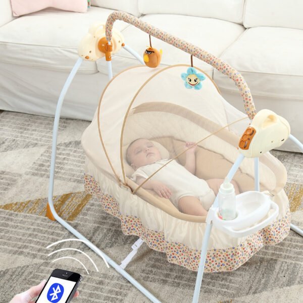 Cuna con Bluetooth para bebé, diseño metálico en rosa, beige o azul
